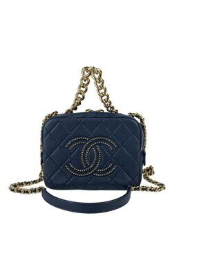 Chanel Shoulder Bag Small Vanity Case As1513 Navy Lambskin Chain